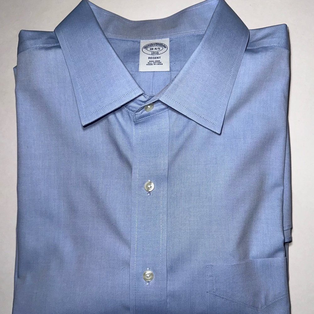 Brooks Brothers 1818 Regent Fit Non-Iron All Cotton Dress Shirt Blue 18-34/35